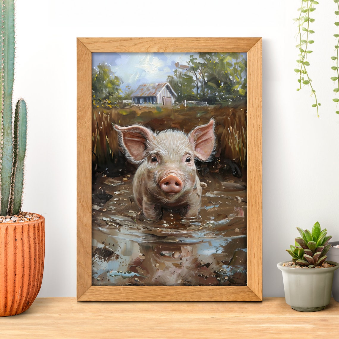 Muddy Puddles Playful Pig Poster Pig Lover Gift Baby Piglet Print Cute Piggy Farm Animals Decor Farmhouse Wall Art Country Farm Life