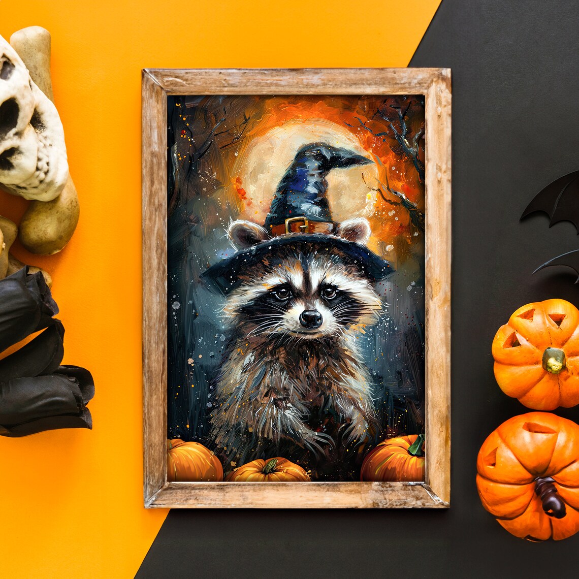 Halloween Witch Hat Raccoon Poster Print