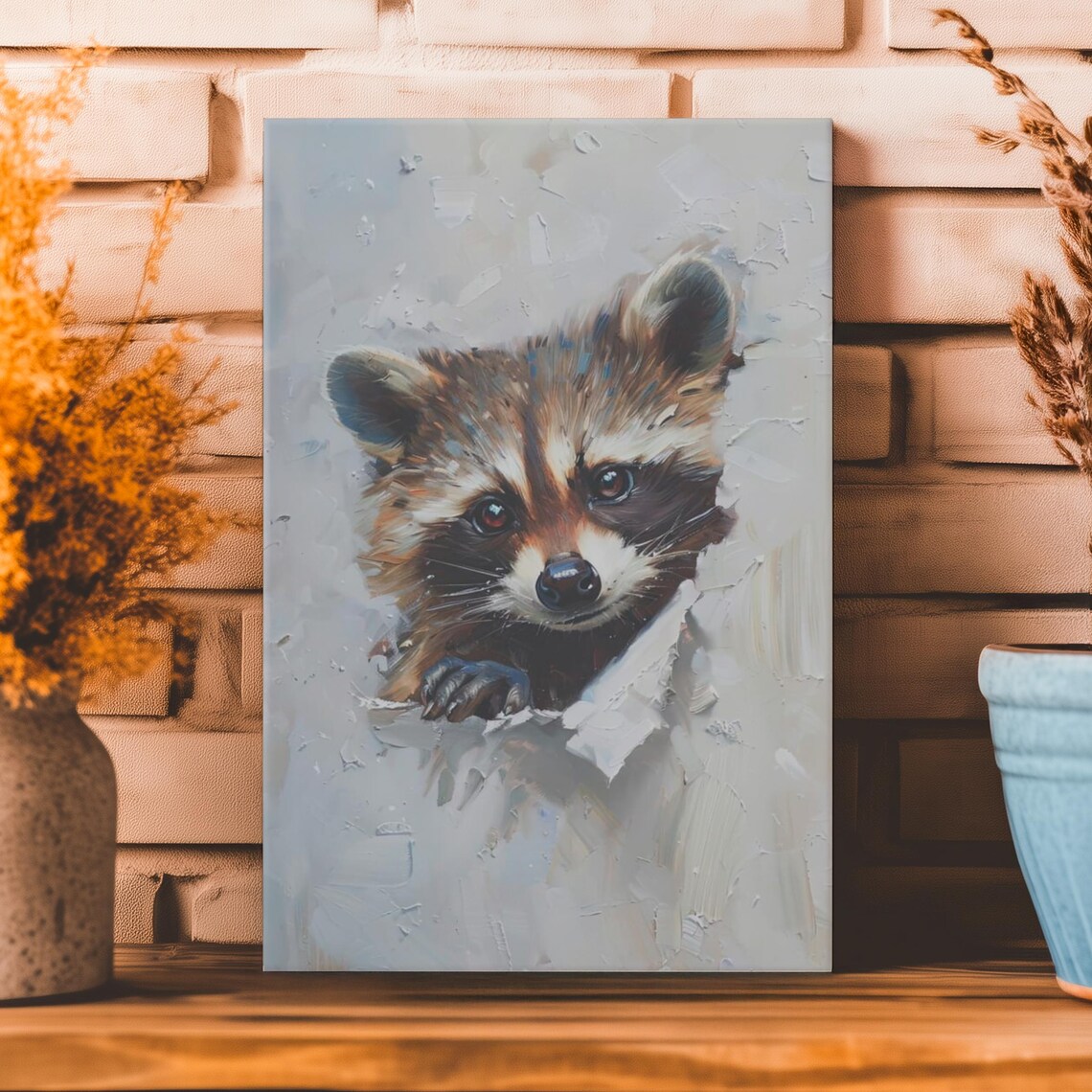 Adorable Wide Eyed Raccoon Breaking Through Torn White Paper Peekaboo Poster