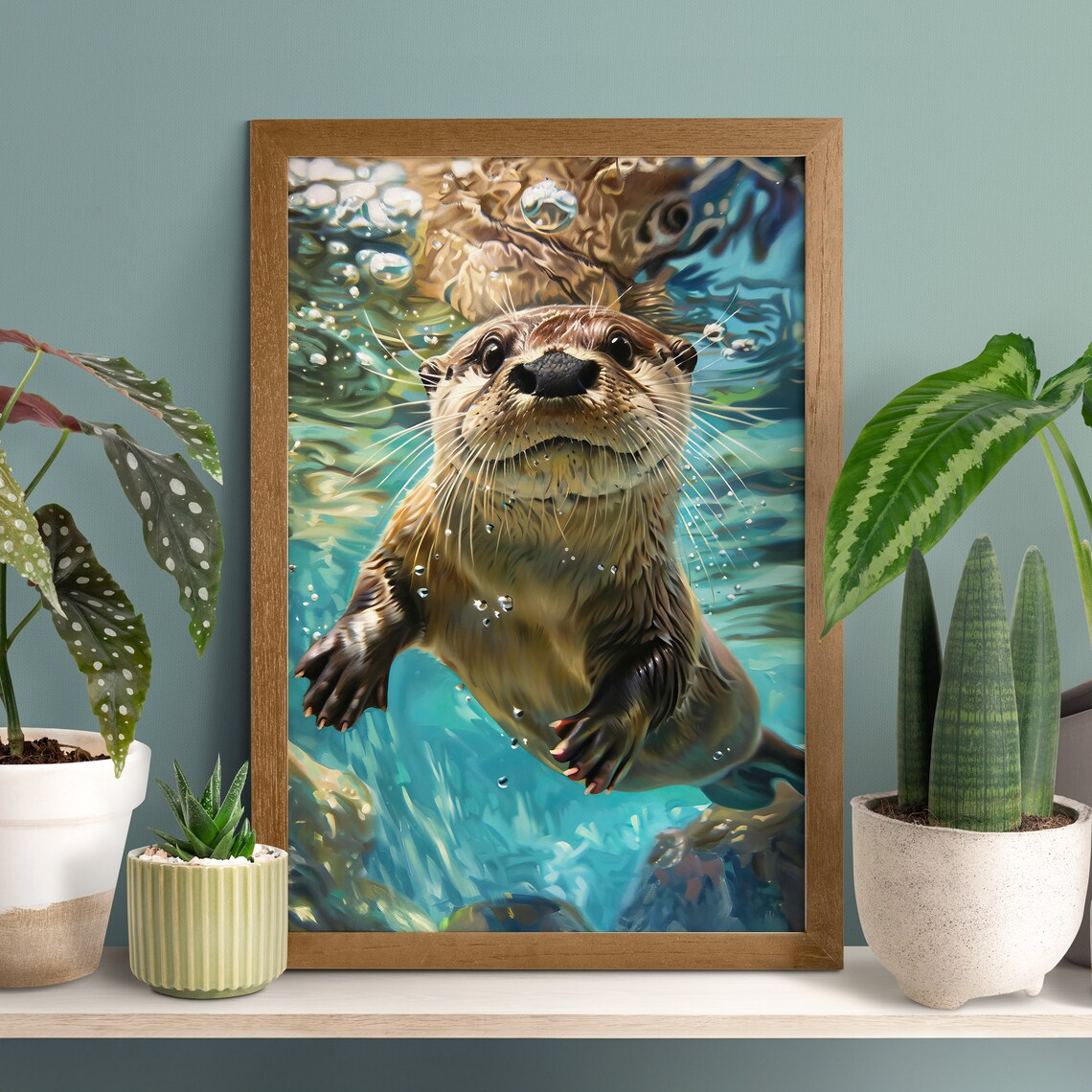 Swimming Otter Aquarium Poster, Nursery Decor