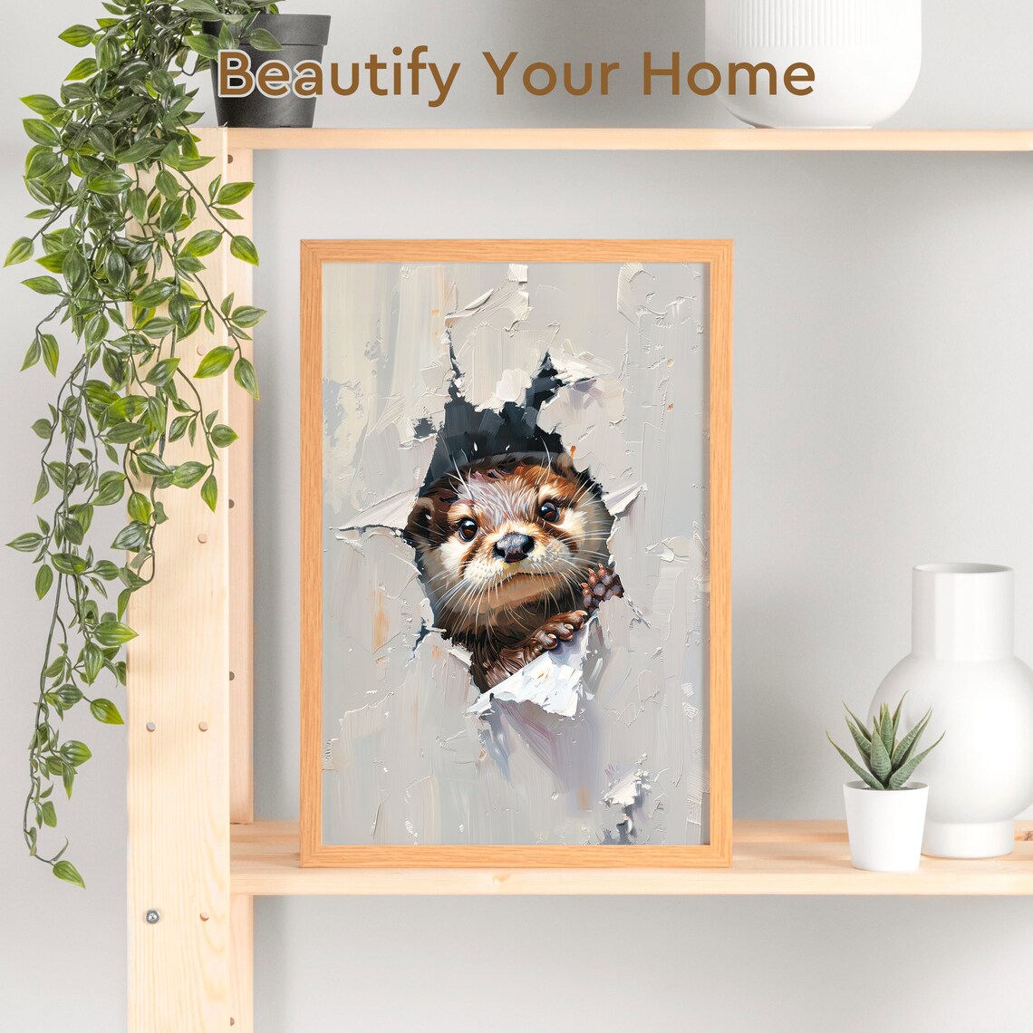 Adorable Otter Peeking Through Torn Paper 3D Style Funny Poster - Image 3