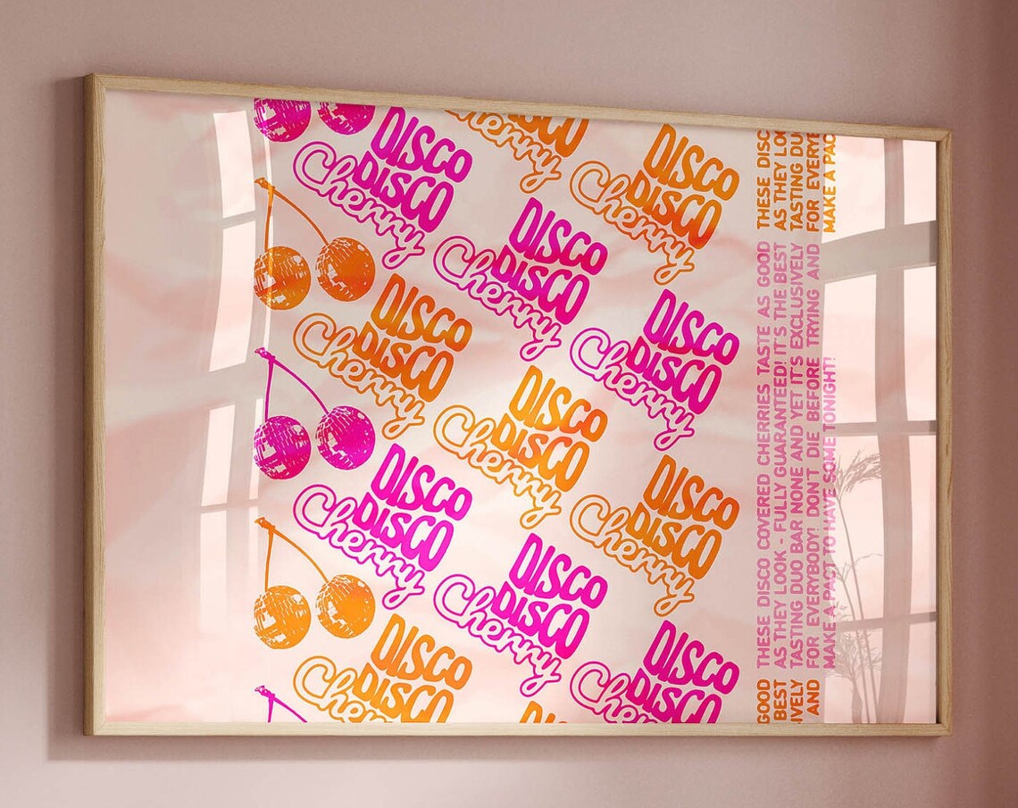 Disco Cherry Art Print, Preppy Dorm Decor