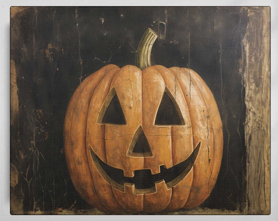 Vintage Jack O Lantern Grinning Pumpkin Dark Halloween Decor Poster - Image 5