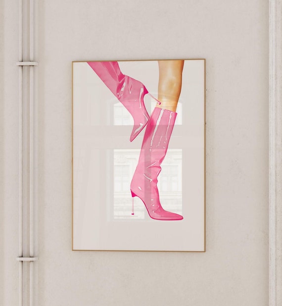 Trendy Pink Boots Print Retro Disco Retro It Girl Bar Cart Rich Man Luxe Edition Preppy Dorm Decor Feminist Wall Art Instant