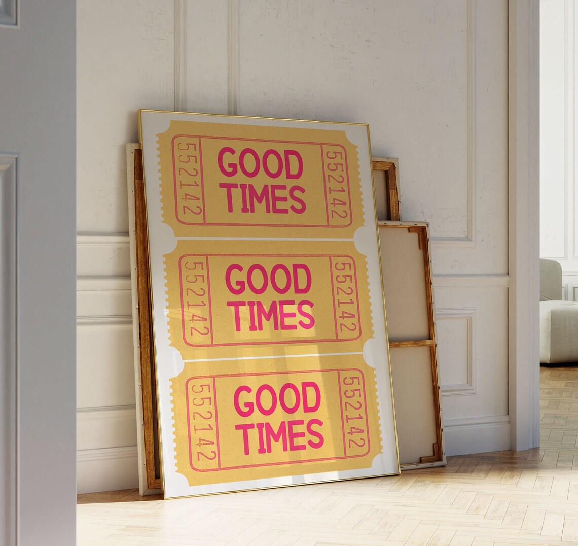 Good Times Ticket Stubs Retro Yellow and Pink Tickets Poster - Image 2