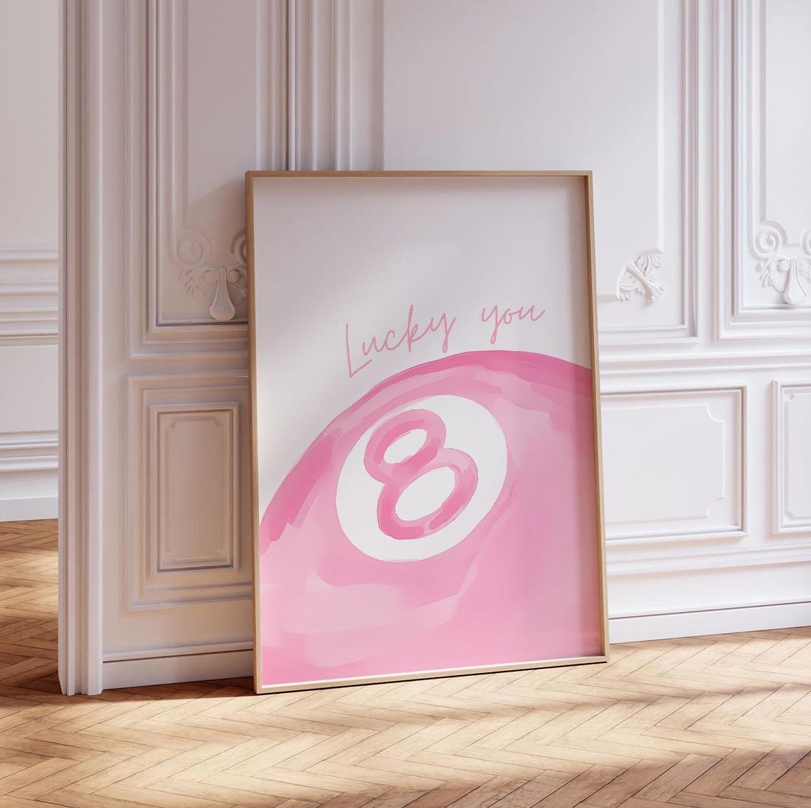 Lucky You Pink 8 Ball Watercolor Poster with Trendy Dorm Decor - Image 3