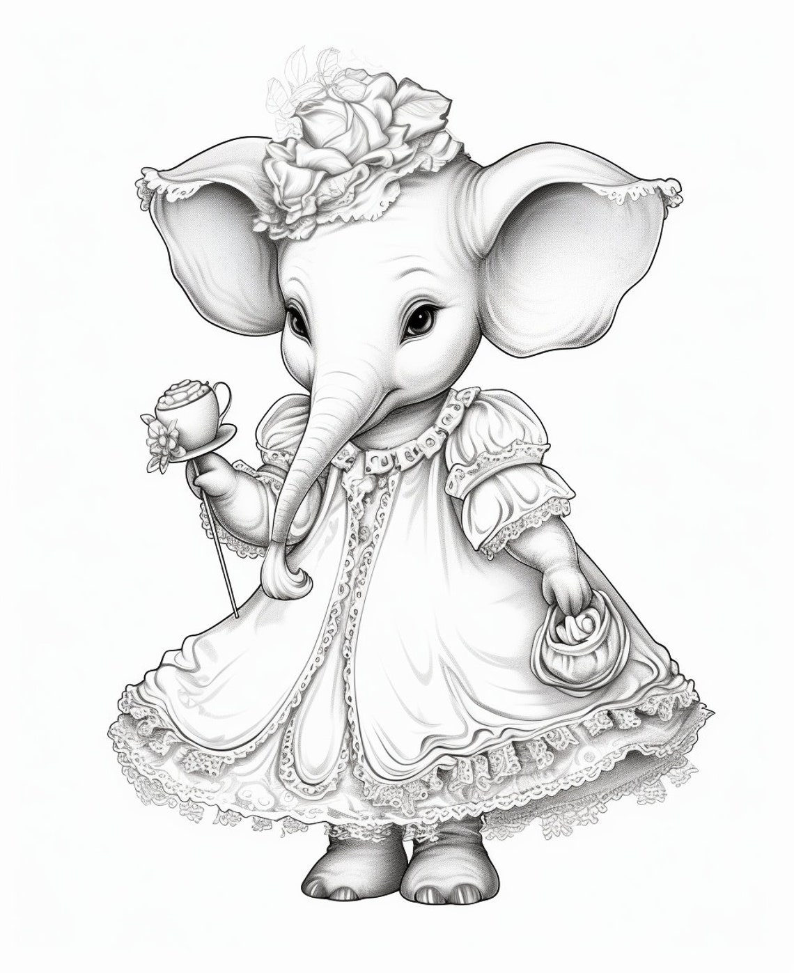 Elephants in Dresses Coloring Book Art Print For Kids Ages 4 to 8 - Image 4