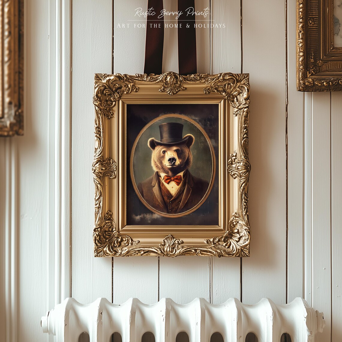 Dapper Brown Bear Top Hat Red Bow Tie Vintage Victorian Animal Portrait Art Poster