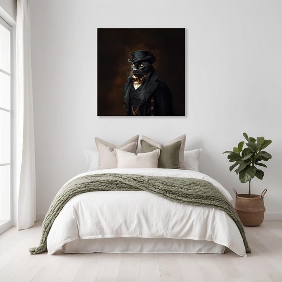 Maximalist Eclectic Victorian Panther Print Bold Altered Animal Portrait Fantasy Fun Colorful Renaissance Rustic Art