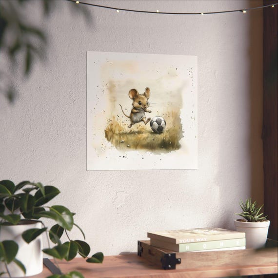 Soccer Mouse Maximalist Eclectic Sports Poster Print Rugged Football Airbnb Childrens Art Fantasy Nature Rustic Wall Decor