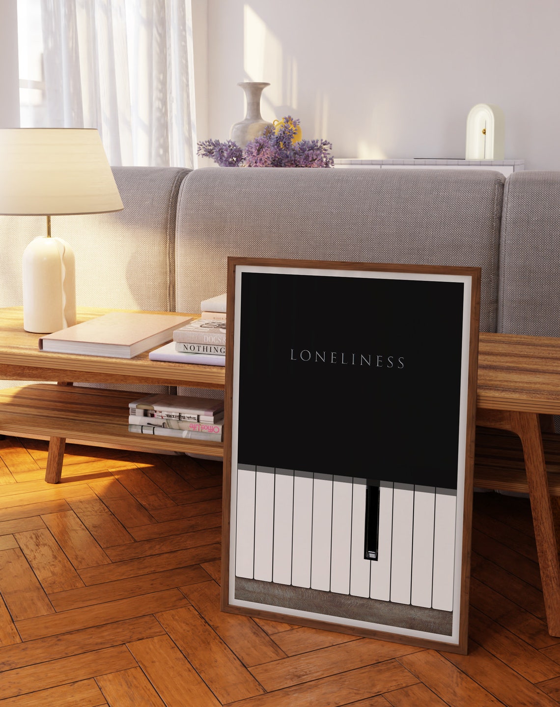 Loneliness Minimalist Piano Keys Black White Melancholy Poster - Image 3