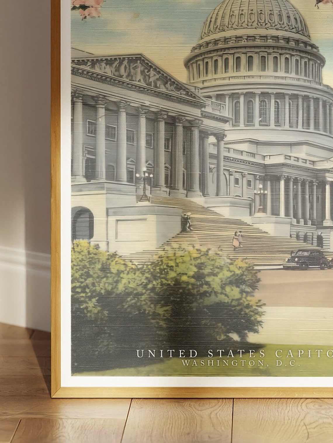 United States Capitol Washington DC Cherry Blossom Vintage Poster - Image 4