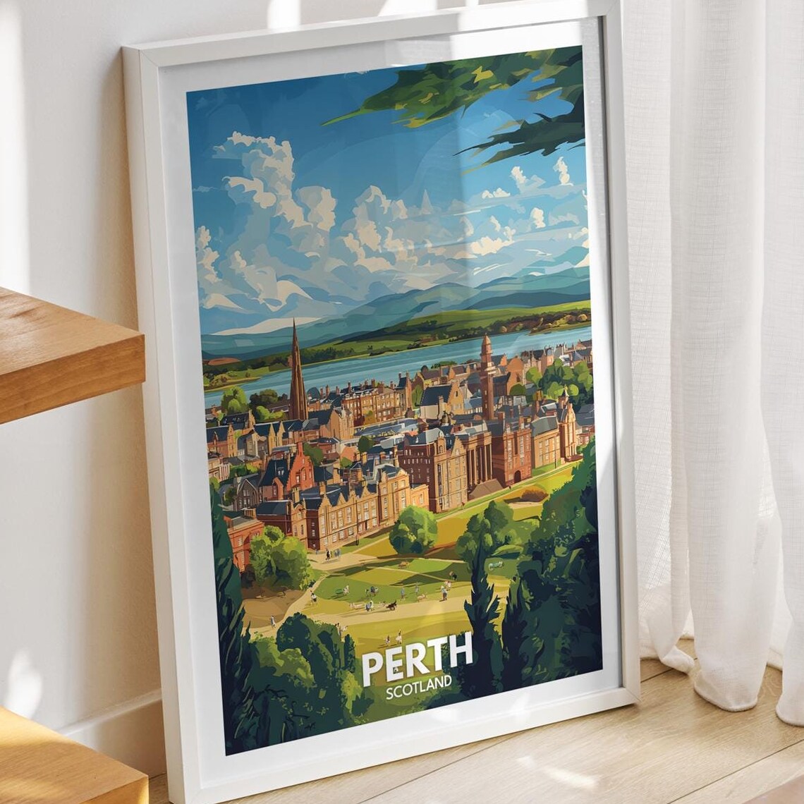 Perth Art Print Scotland Perth Travel Poster Scotland Travel Poster United Kingdom Cityscape Wall Art Scottish City Art Decor