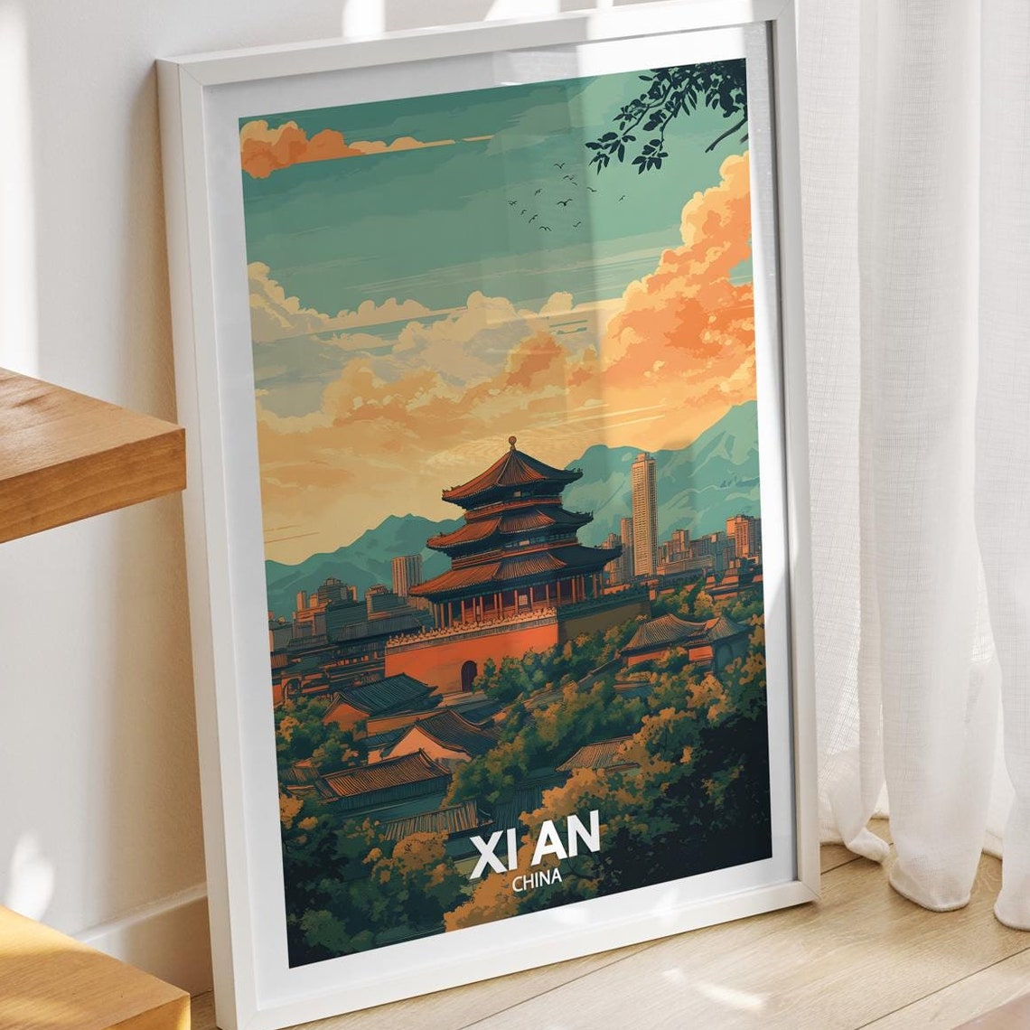 Xi An Travel Print China Xi An Travel Poster China Travel Poster China Cityscape Wall Art Unique City Art Decor