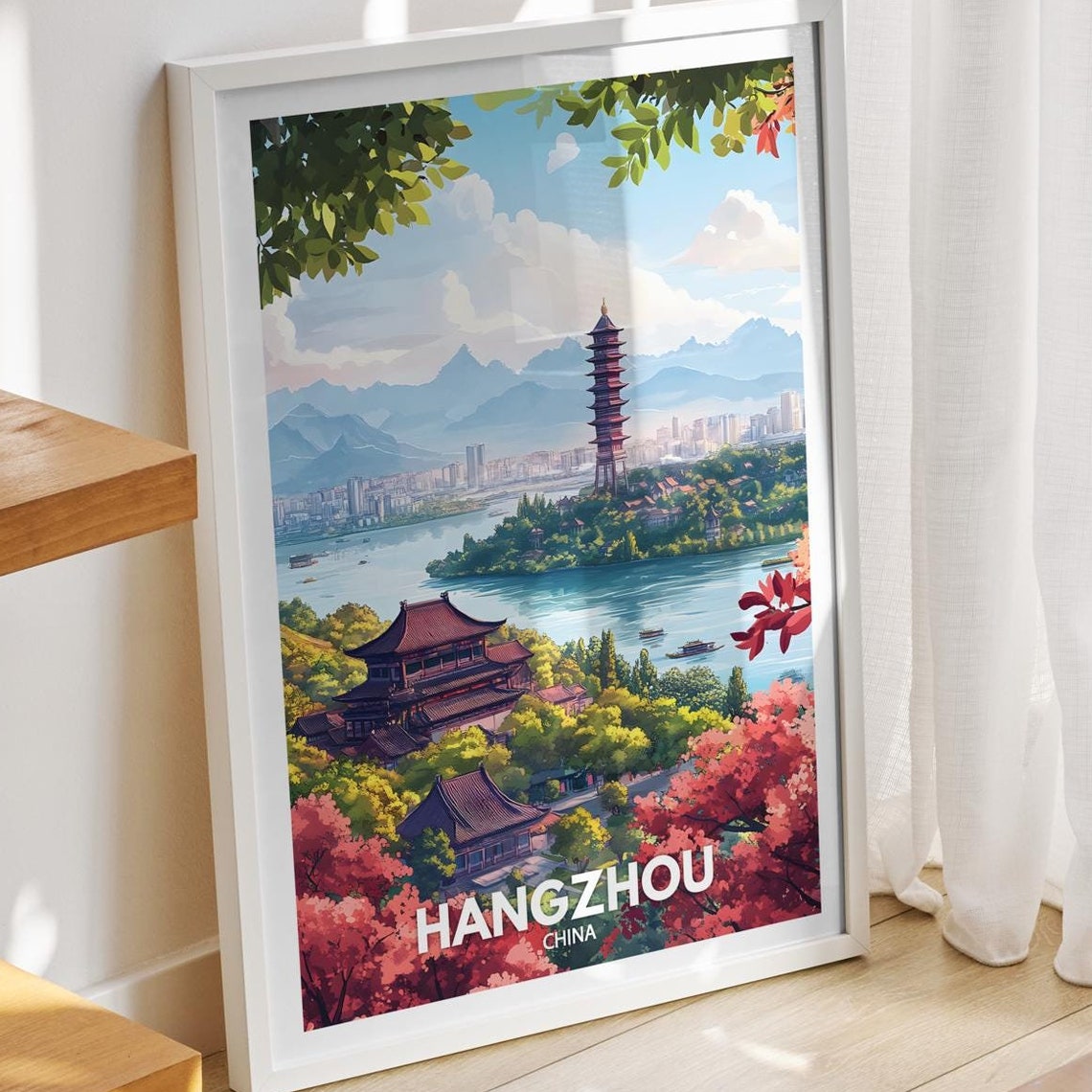 Hangzhou Travel Print China Hangzhou Travel Poster China Travel Poster China Cityscape Wall Art Unique City Art Decor