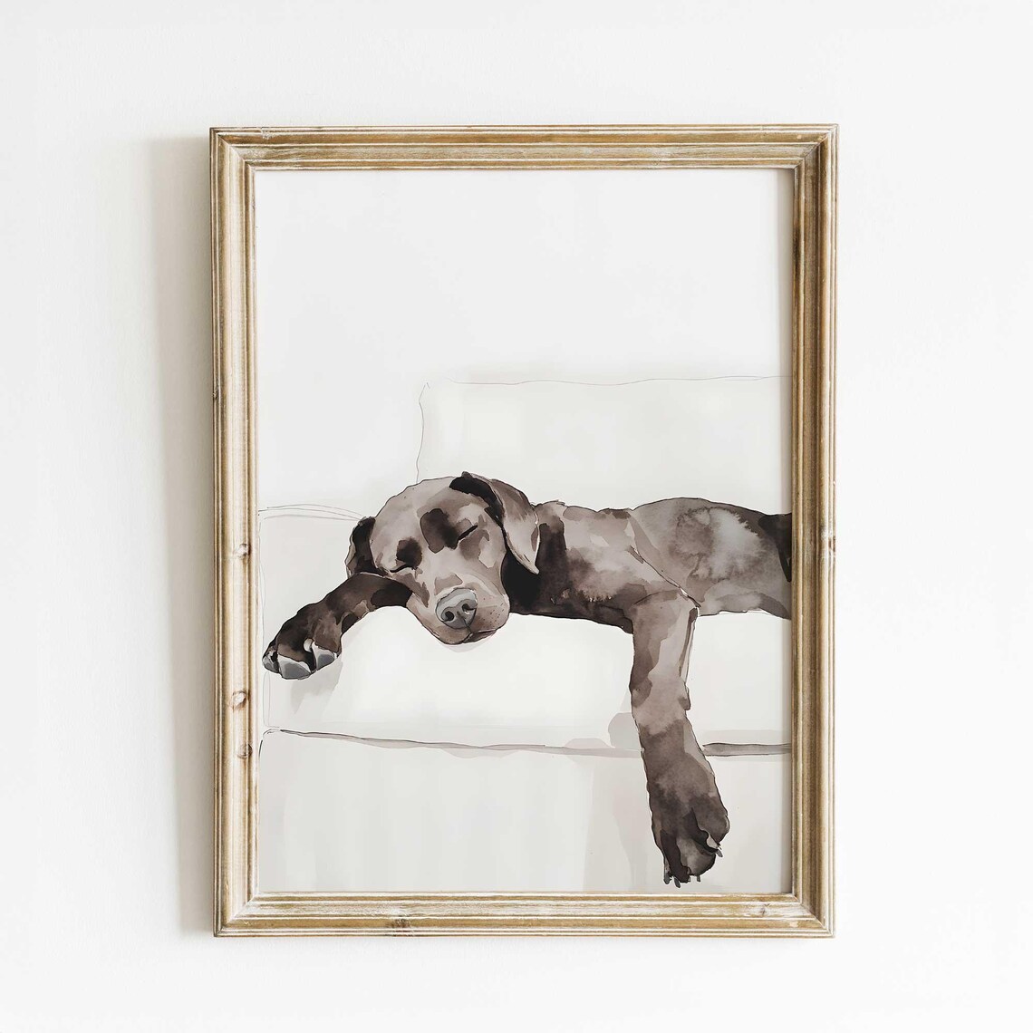 Sleeping Dog Watercolor Art Print, Cozy Labrador Portrait
