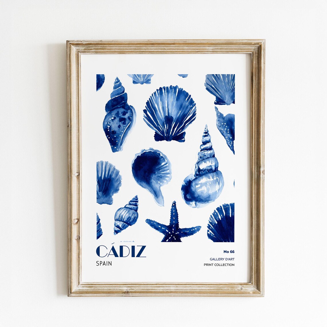 Cadiz Spain Blue Seashell Watercolor Coastal Nautical Poster