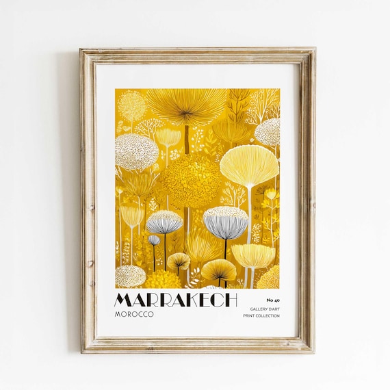 Golden Botanical Meadow Marrakech Morocco Vintage Wall Poster