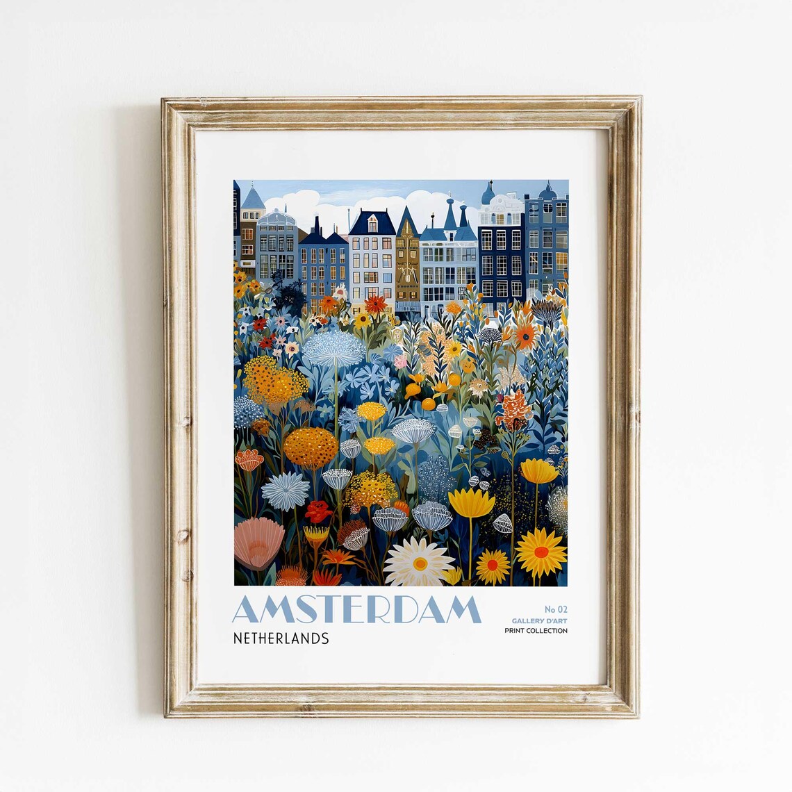 Amsterdam Wall Art Floral Cityscape Print Poster Illustration Netherlands For Gallery