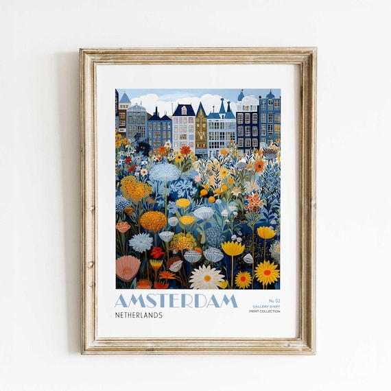 Amsterdam Netherlands Canal Houses Wildflower Meadow Art Poster