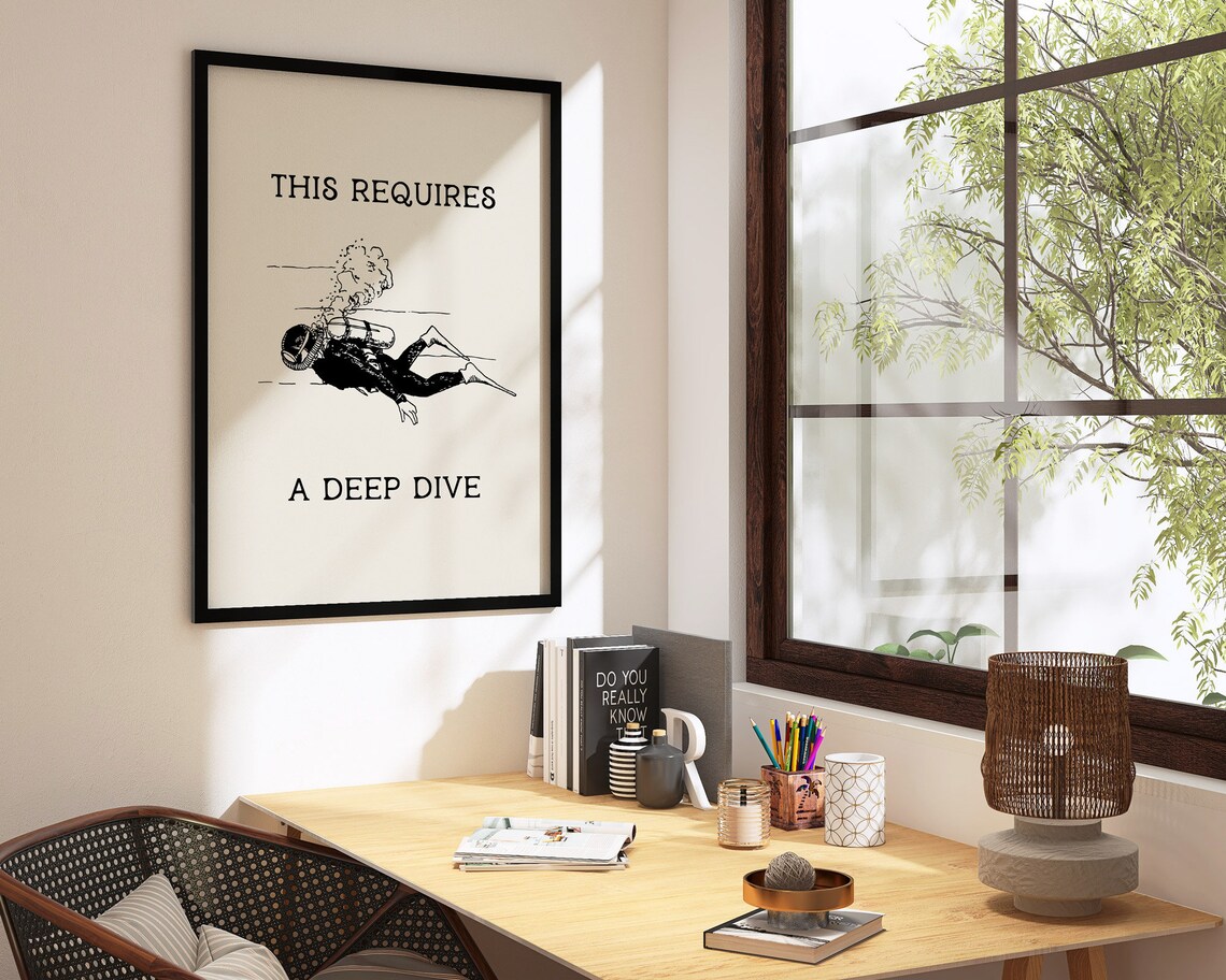Office Wall Art Decor For Men Funny Deep Dive Motivational Poster Minimalist A07 - Image 2
