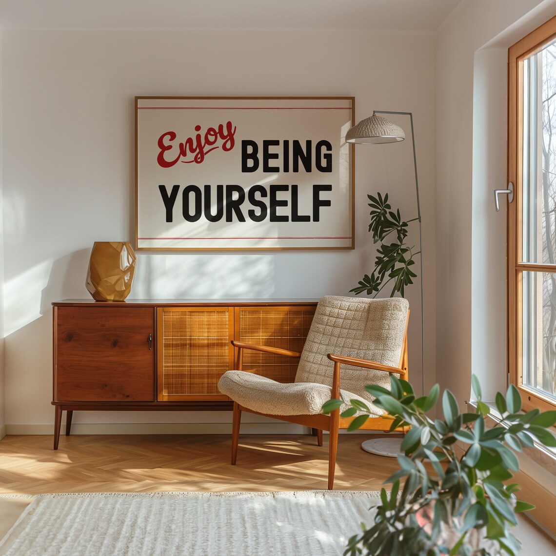 Enjoy Being Yourself Retro Red Black Motivational Quote Typography Poster - Image 3