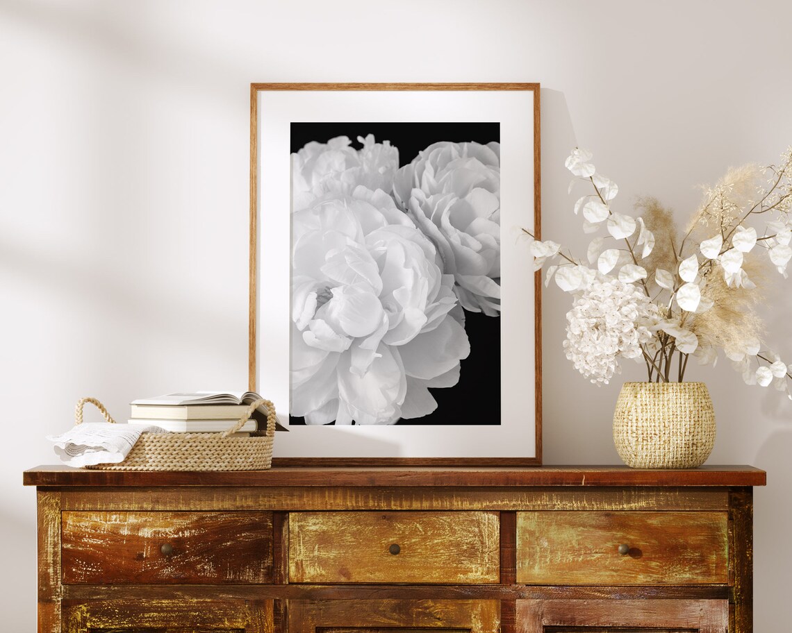 Black And White Peony Botanical Wall Art Print - Image 3