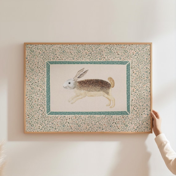 Vintage Hare Illustration Floral Patterned Frame Woodland Poster