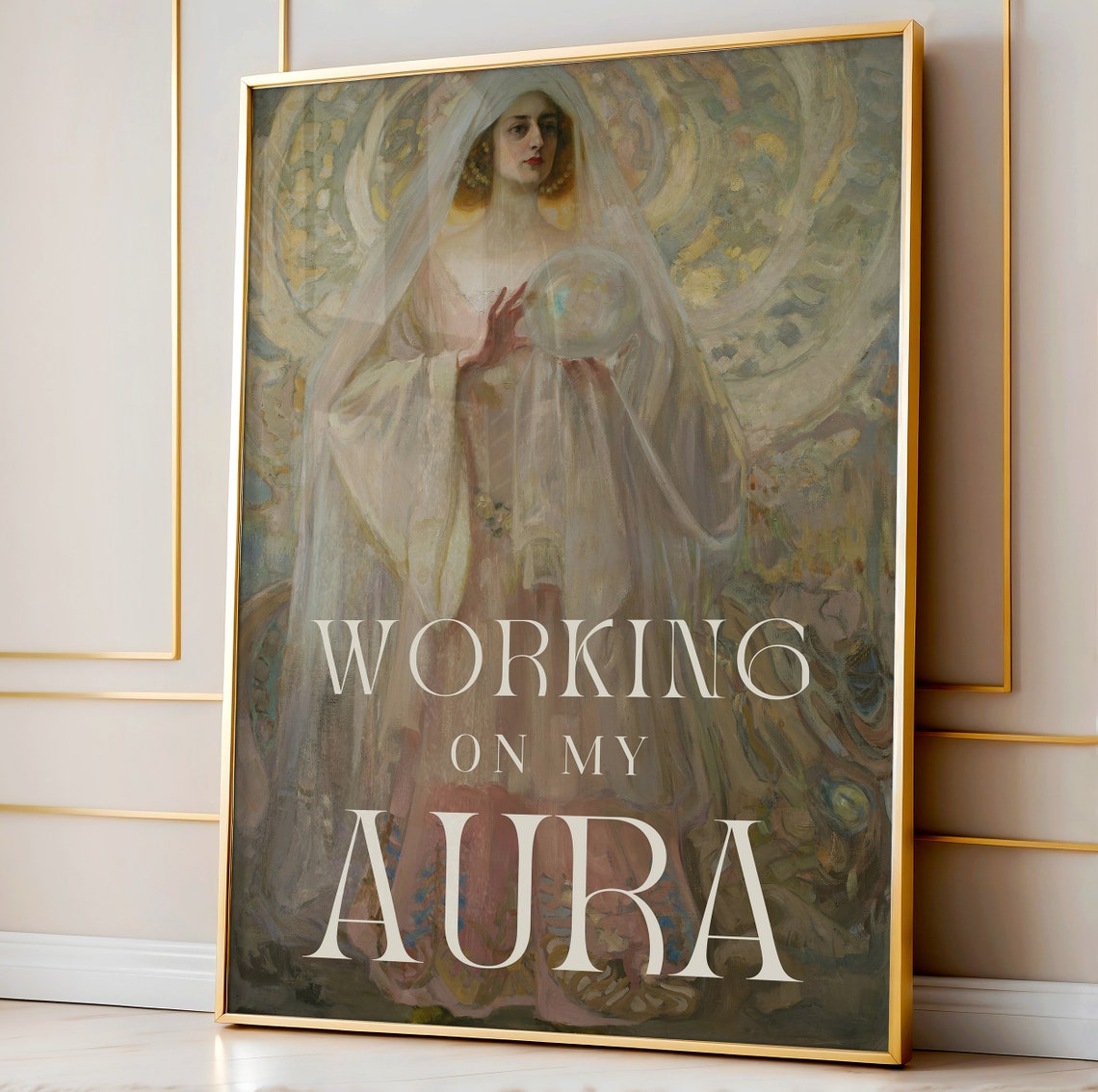 Working On My Aura Retro Sunset Gradient Manifestation Quote Poster - Image 2