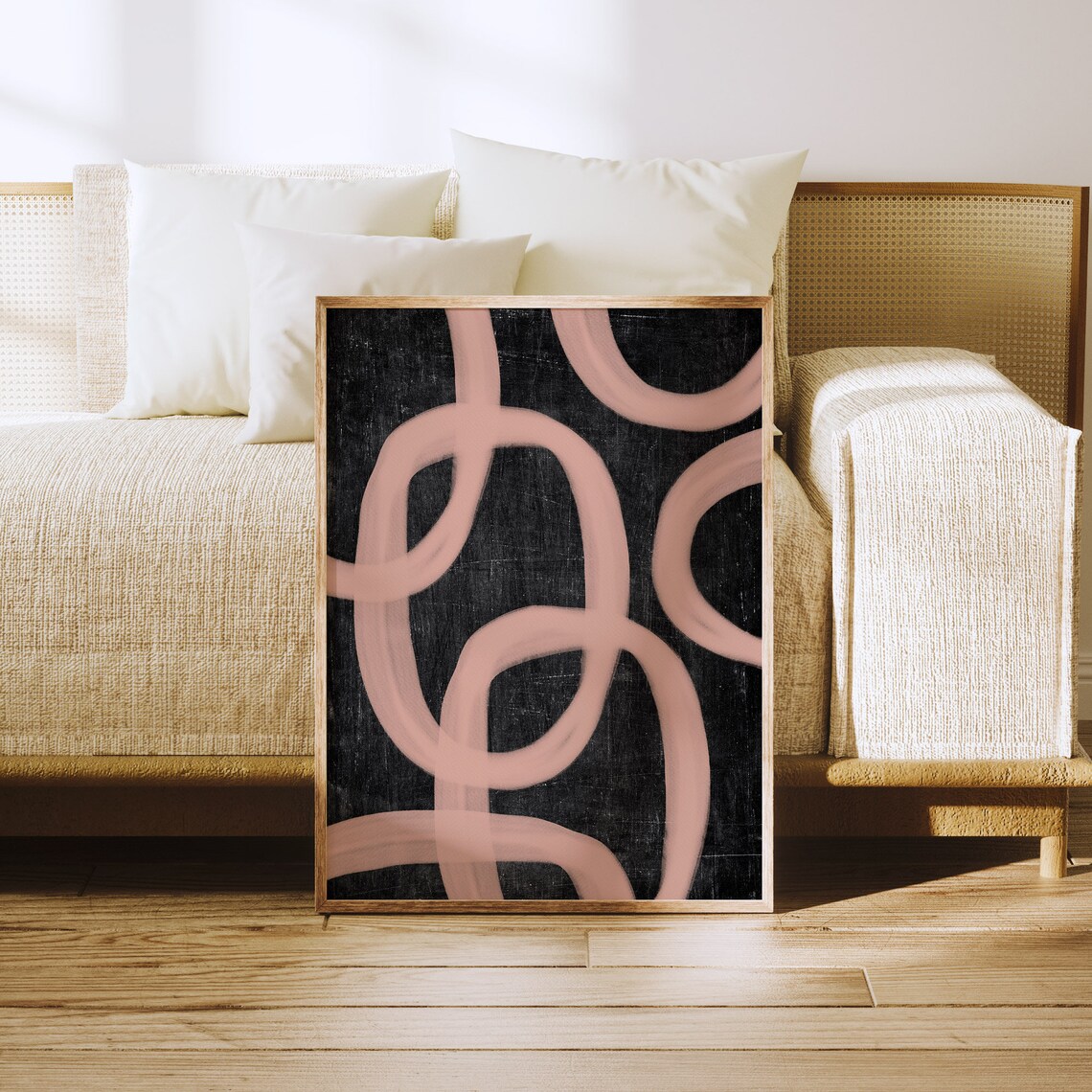 Black Pink Abstract Swirl Lines Modern Minimalist Elegant Print - Image 3