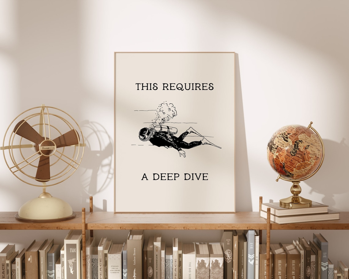 Deep Dive Vintage Scuba Diver Illustration Funny Office Poster - Image 3