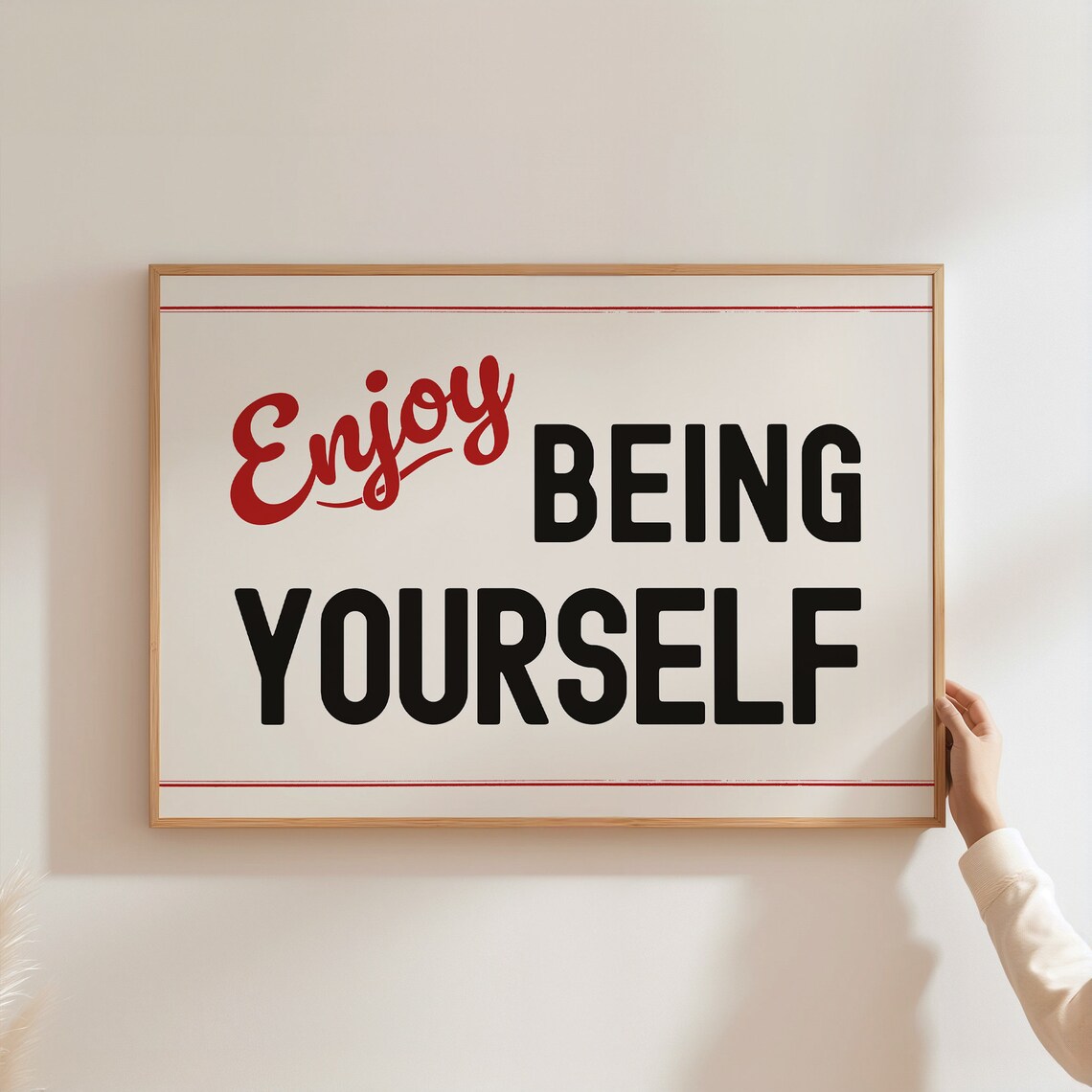 Enjoy Being Yourself Retro Red Black Motivational Quote Typography Poster