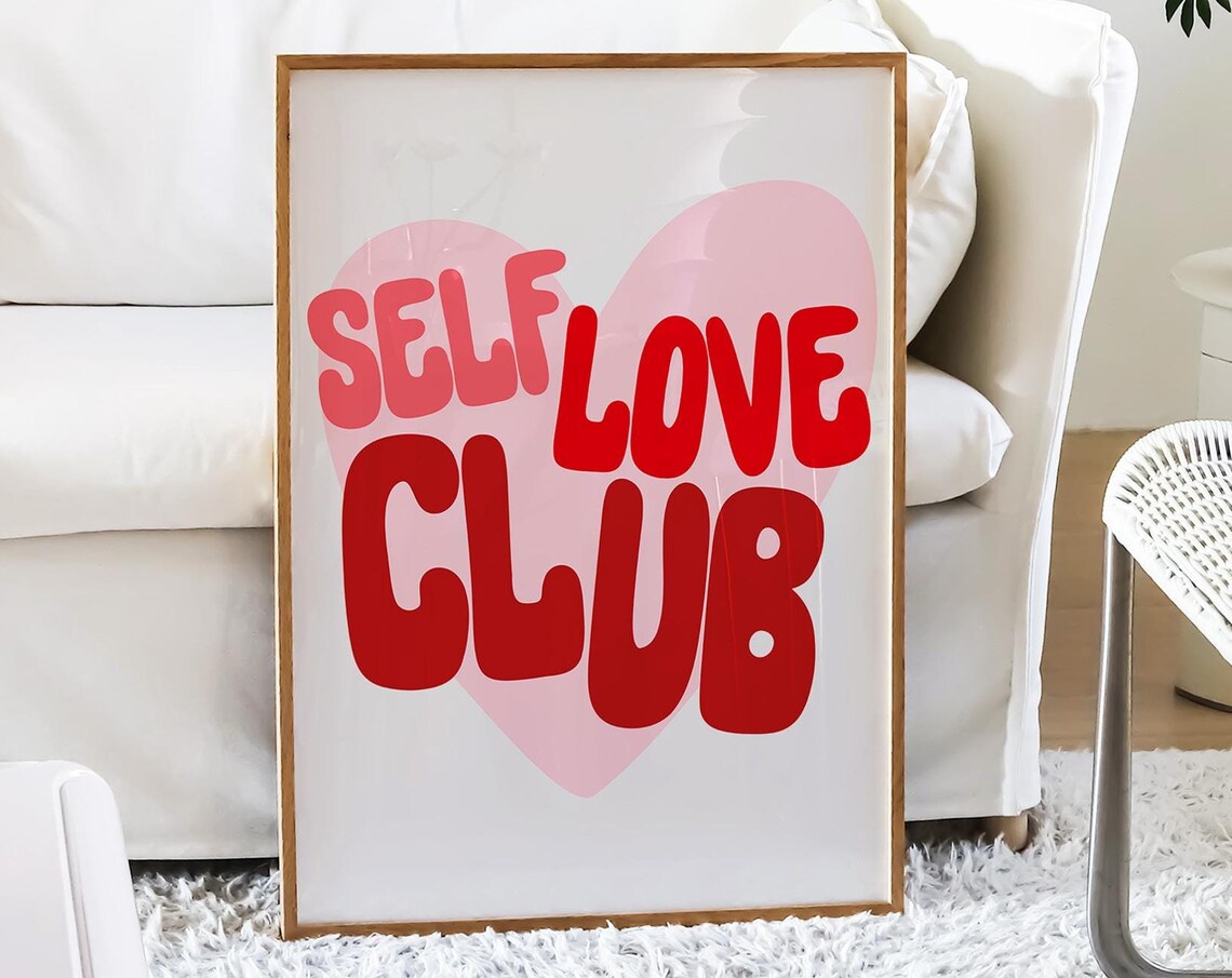 Self Love Club Retro Red Bubble Letters Heart Typography Poster
