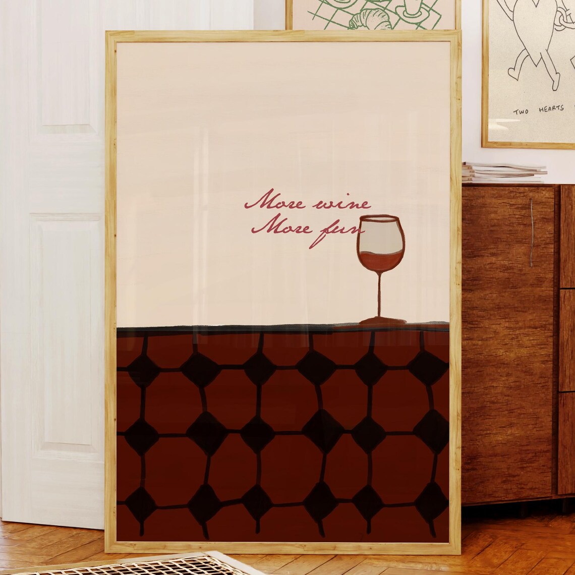 More Wine More Fun Red Wine Glass Kitchen Bar Decor Art Poster