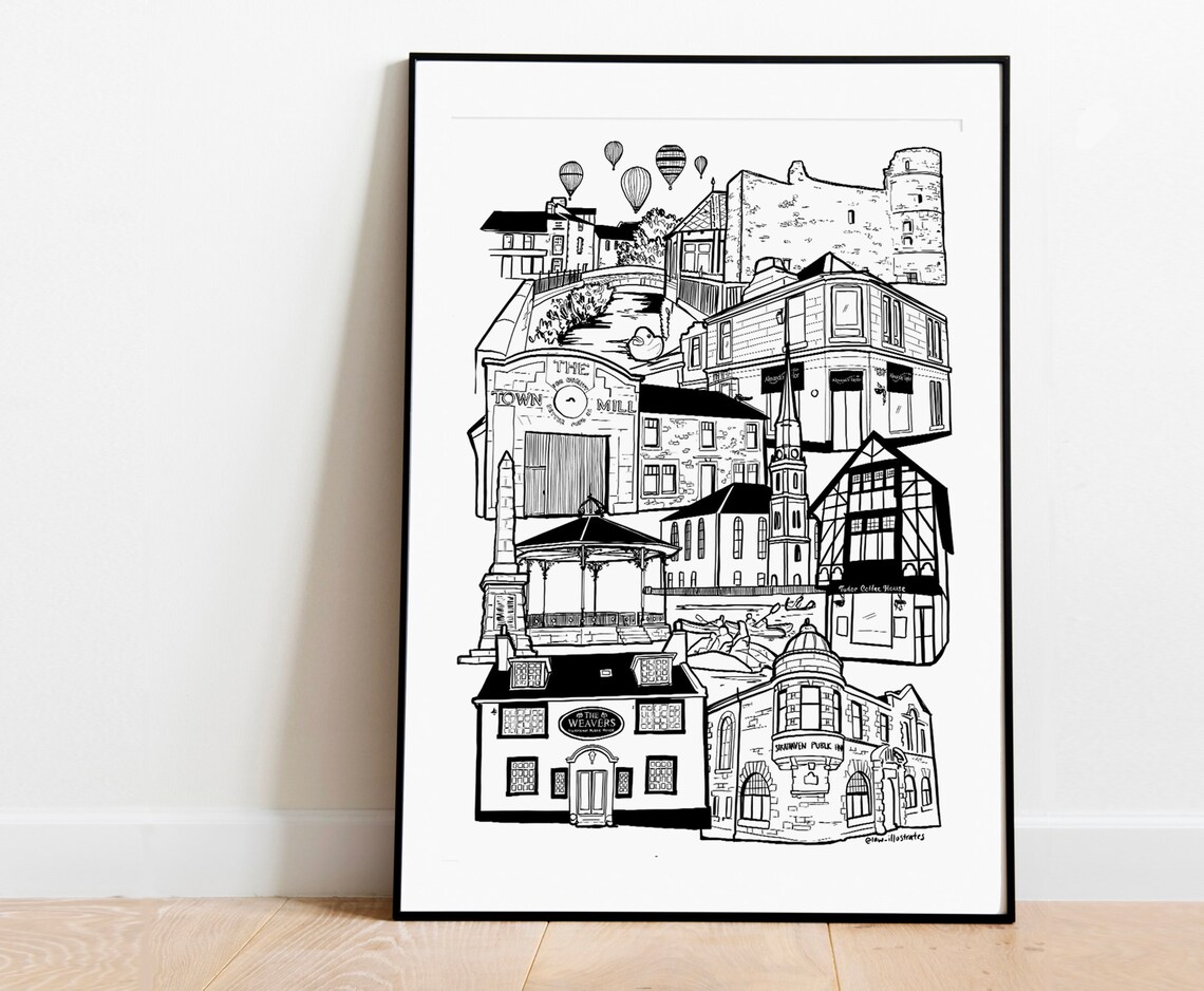 Strathaven Scotland Print Black And White Skyline Art