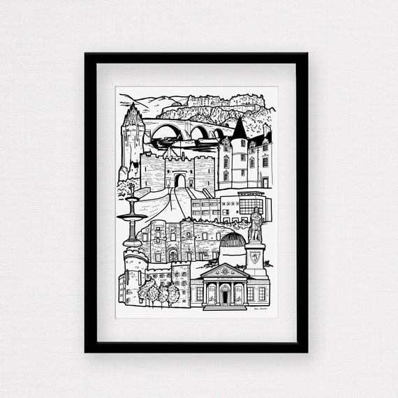 Framed Stirling Scotland Print Landmark Illustration Scottish Gift