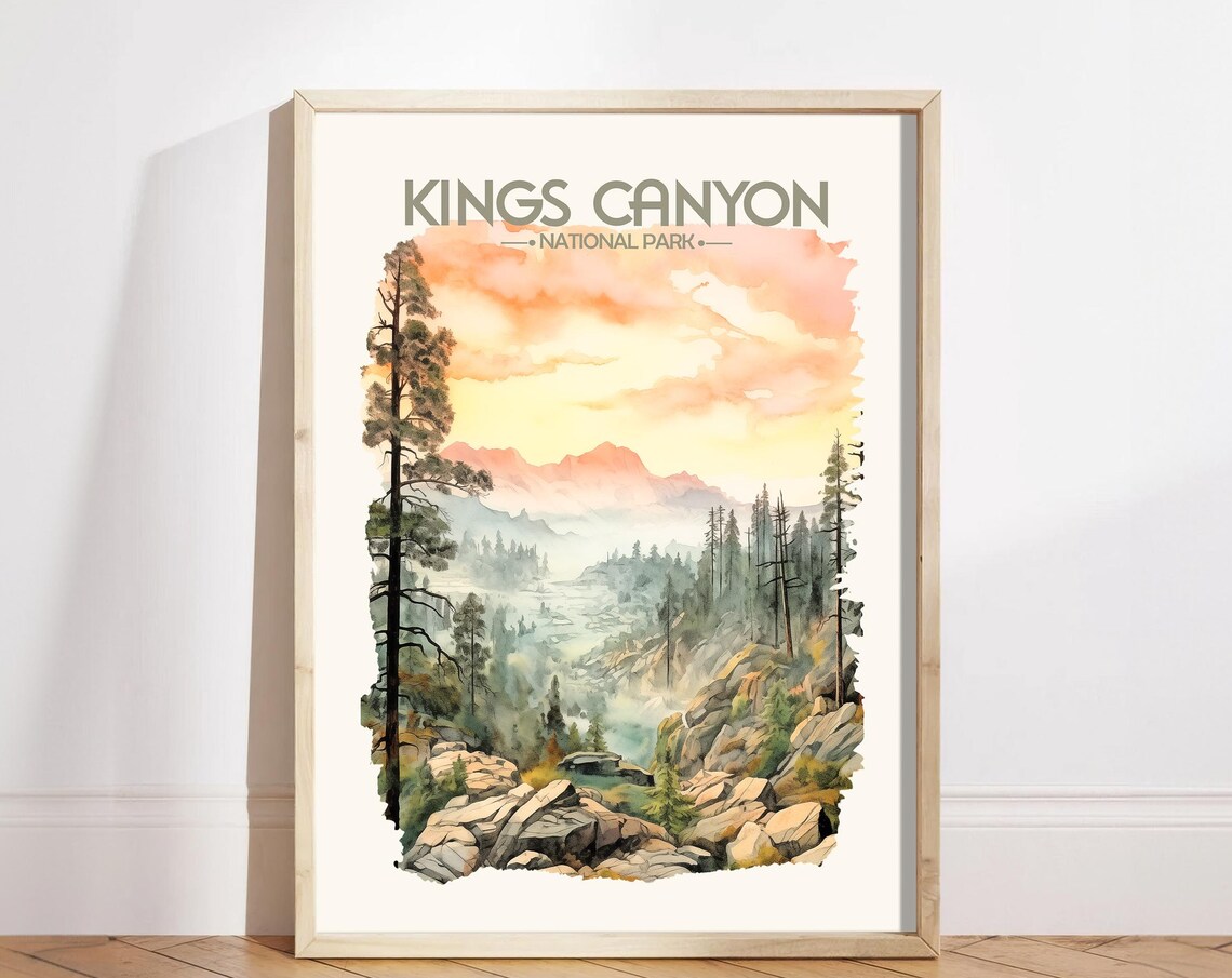 Kings Canyon National Park Watercolor Sunset Canyon View Poster