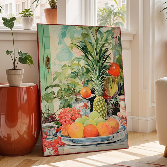 Vintage Kitchen Poster Tropical Fruit Still Life Art Print Illustration For Rustic Decor Botanical Drawing Instant