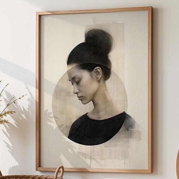 Minimalist Moody Woman Portrait Neutral Toned Art Print Contemporary Figure Illustration For Bedroom Or Studio Wall Decor