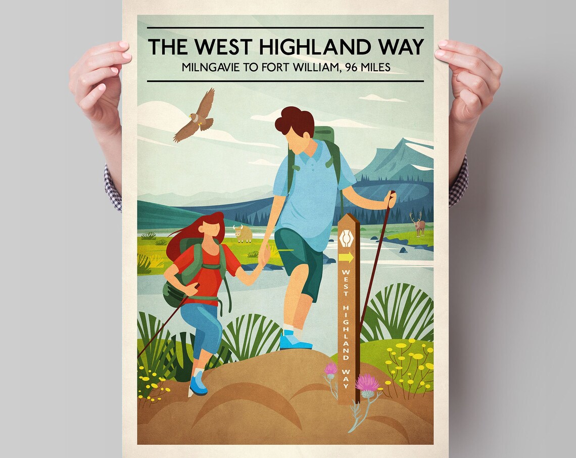 West Highland Way Scotland Hiking Trail 96 Miles Adventure Poster