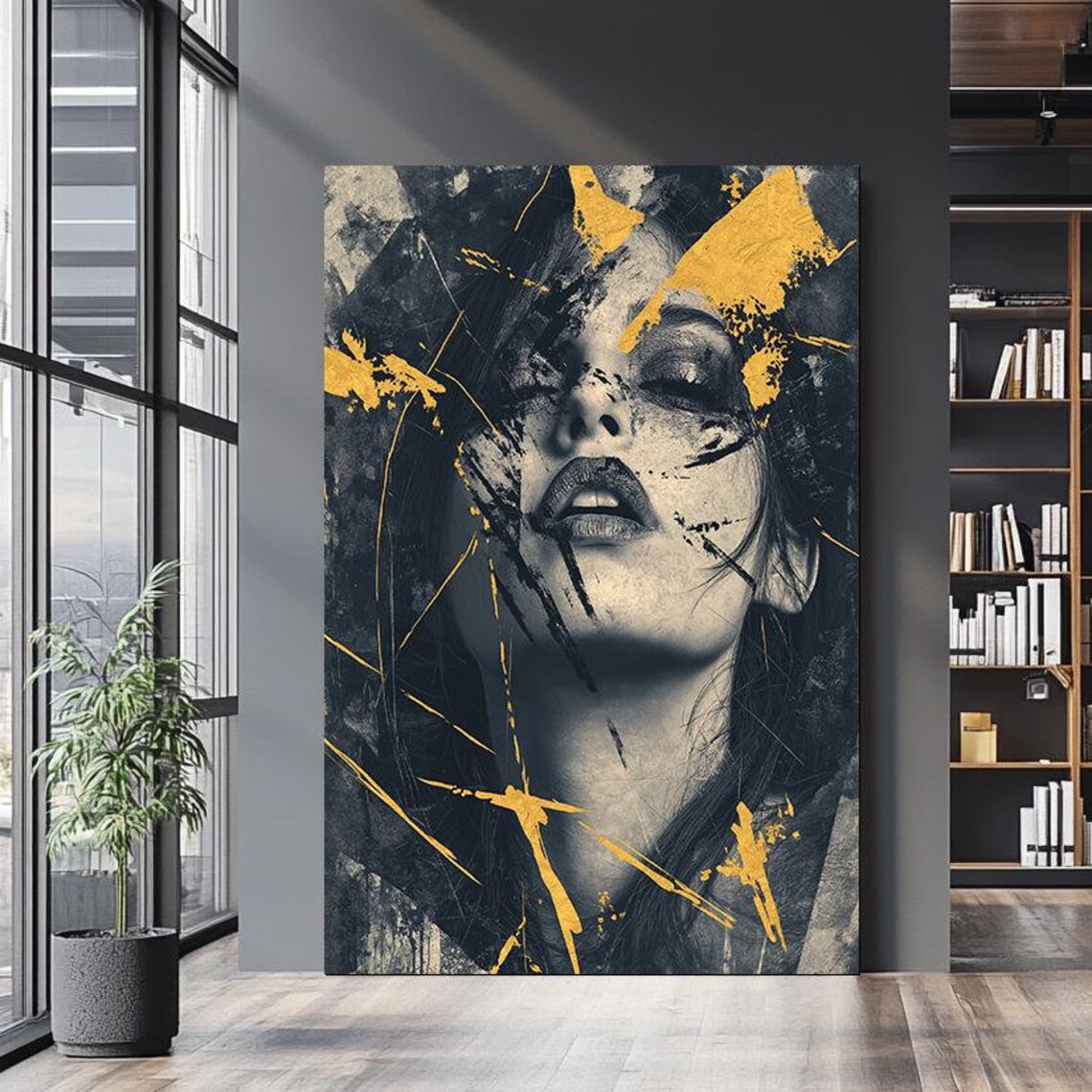 Black Gold Abstract Woman Portrait Textured Modern Luxury Art Poster