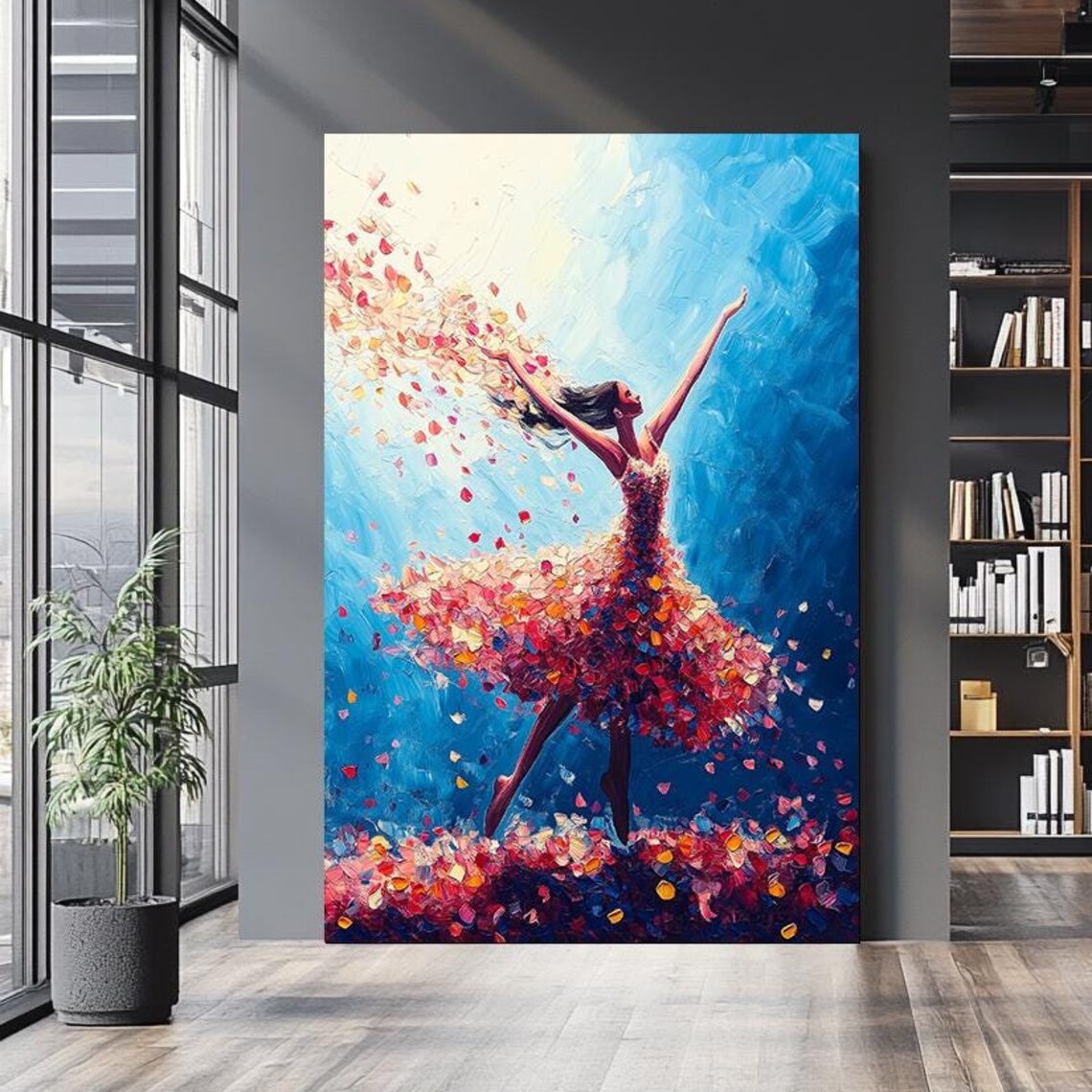 Dancing Woman Flower Petal Dress Graceful Ballet Motion Art Poster