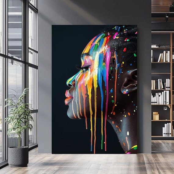 Abstract Woman Portrait Art Vibrant Color Splash Wall Decor Modern Feminine Artwork Bold Contemporary Design Unique Gift Idea