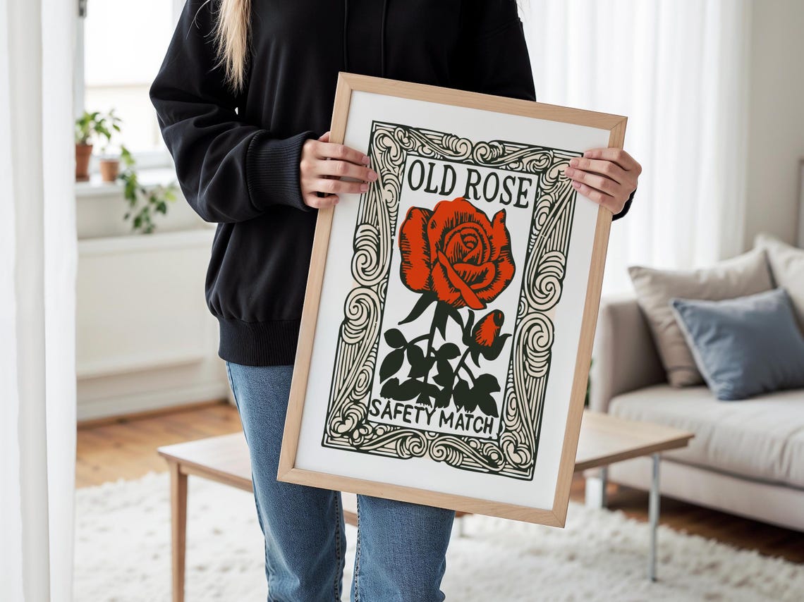 Old Rose Safety Match Vintage Matchbox Botanical Rose Poster - Image 3