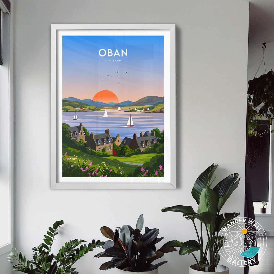 Oban Scotland Bay Sunset Sailboats Stone Cottages Coast Travel Poster - Image 3
