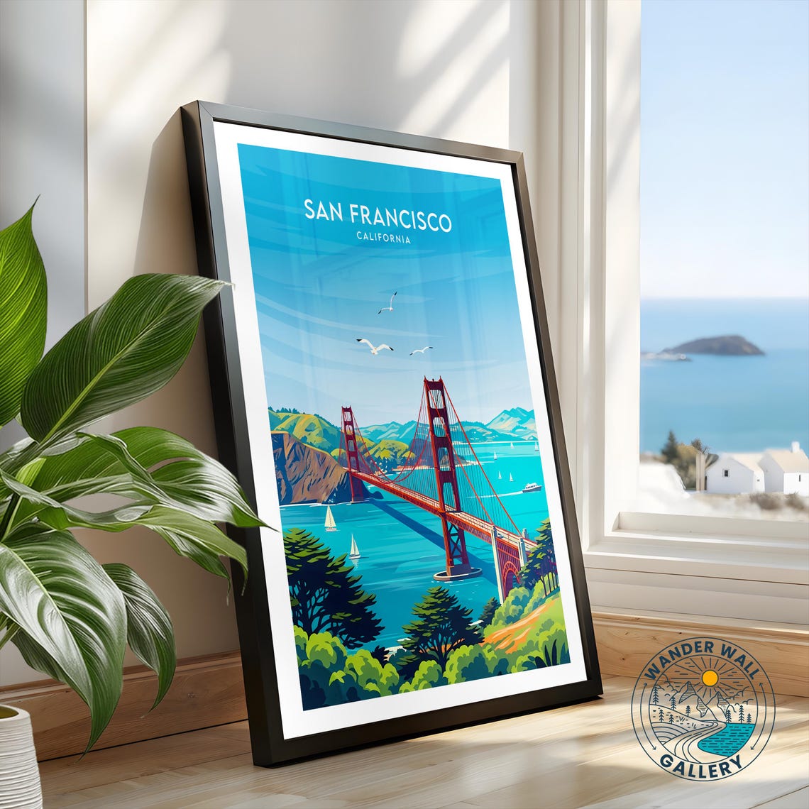 San Francisco Golden Gate Bridge Ocean View Retro Travel Poster - Image 2