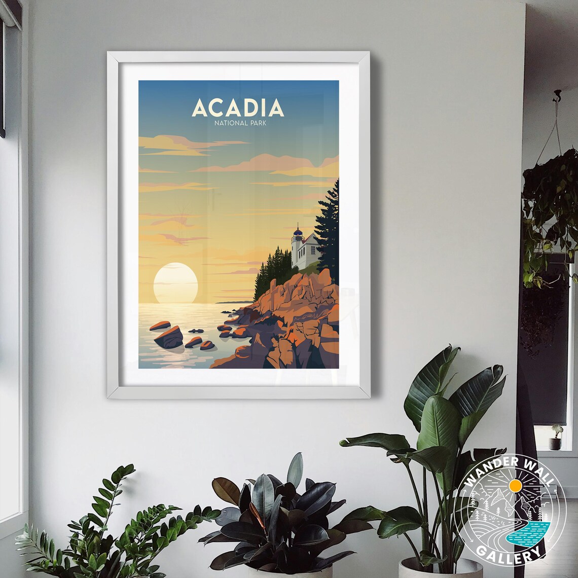 Acadia National Park Lighthouse Sunset Coast Retro Travel Poster - Image 3