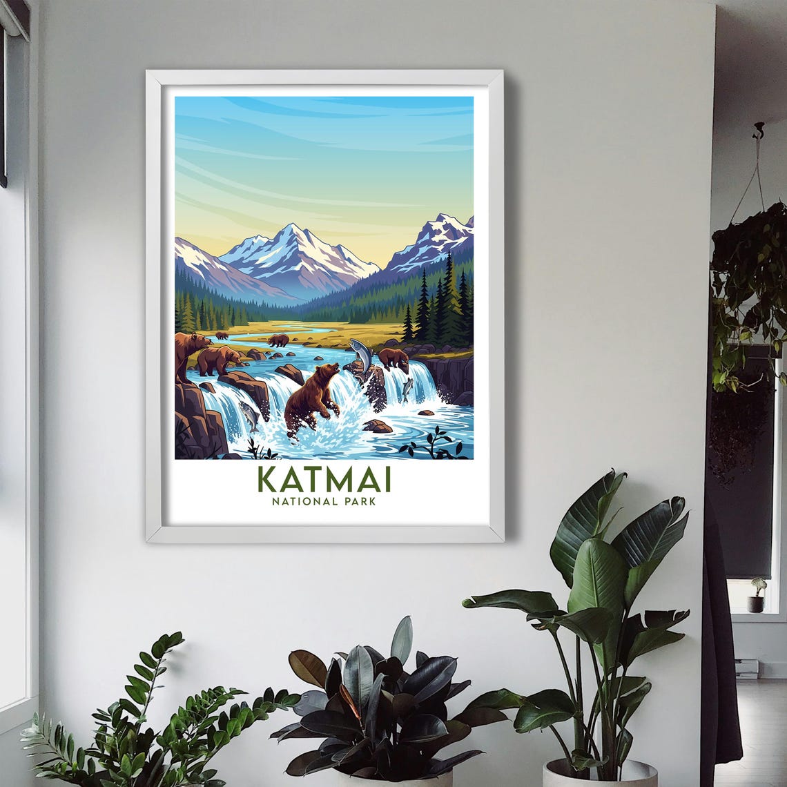 Katmai National Park Brown Bears Fishing Salmon Waterfall Poster - Image 3