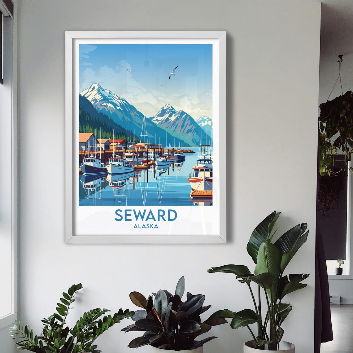 Seward Alaska Small Boat Harbor Mountain Reflection Marina Poster - Image 3