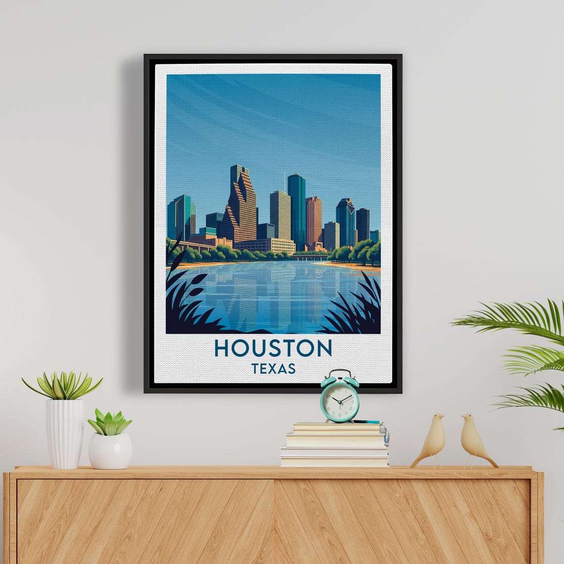 Houston Texas Skyline Over Calm Water Lakeside Morning View Poster - Image 5